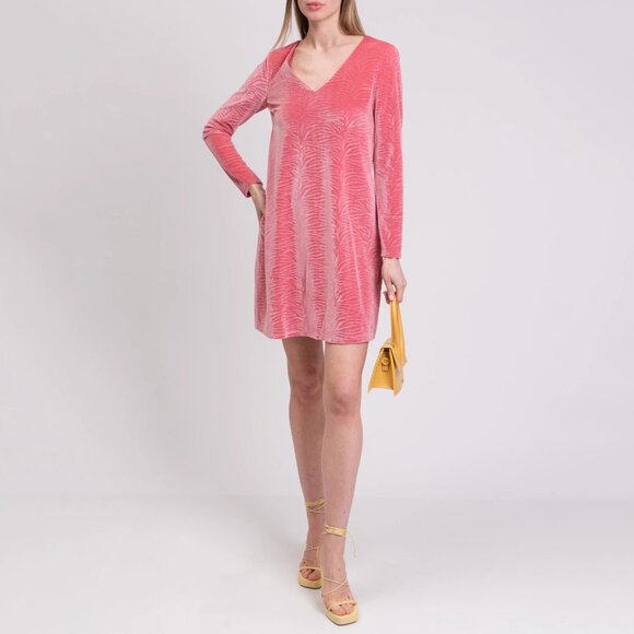 NWOT Traffic People Velour Velvet Jacquard Pink Shift Dress Zippered Back Zebra - Picture 3 of 16